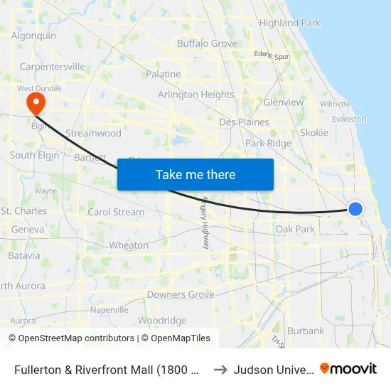 Fullerton & Riverfront Mall (1800 W) (West) to Judson University map