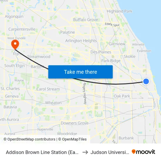 Addison Brown Line Station (East) to Judson University map