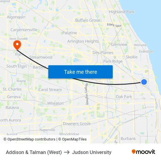 Addison & Talman (West) to Judson University map