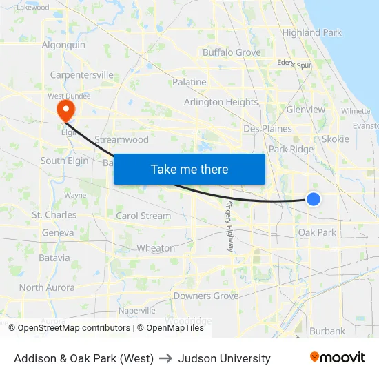 Addison & Oak Park (West) to Judson University map