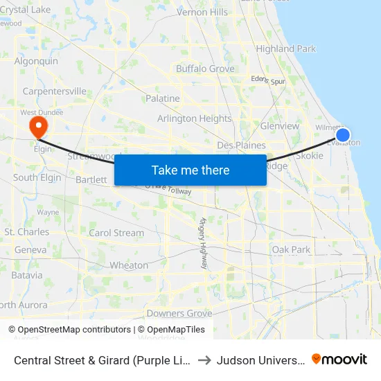 Central Street & Girard (Purple Line) to Judson University map