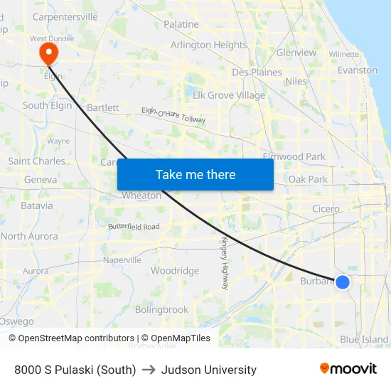 8000 S Pulaski (South) to Judson University map