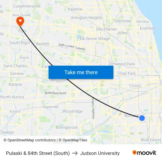 Pulaski & 84th Street (South) to Judson University map
