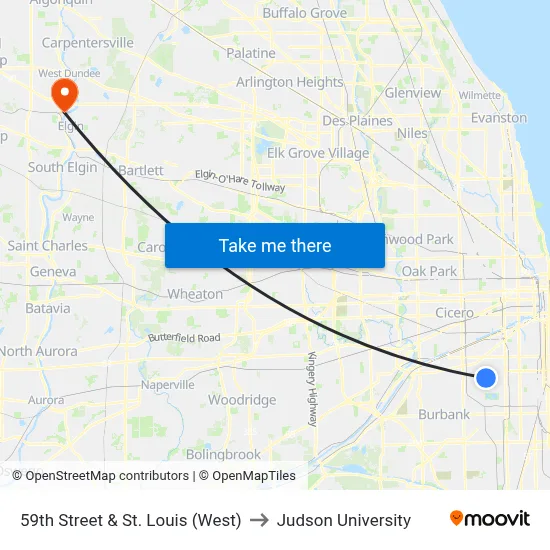 59th Street & St. Louis (West) to Judson University map