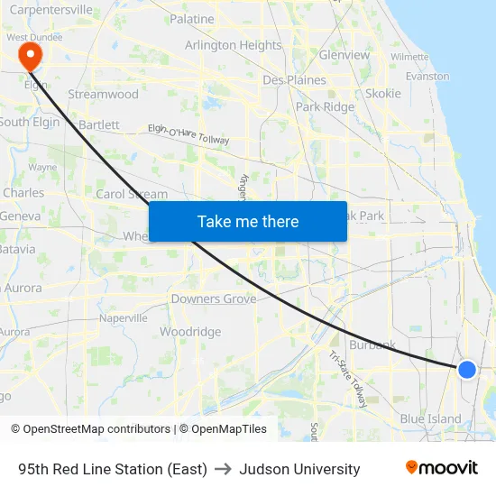 95th Red Line Station (East) to Judson University map