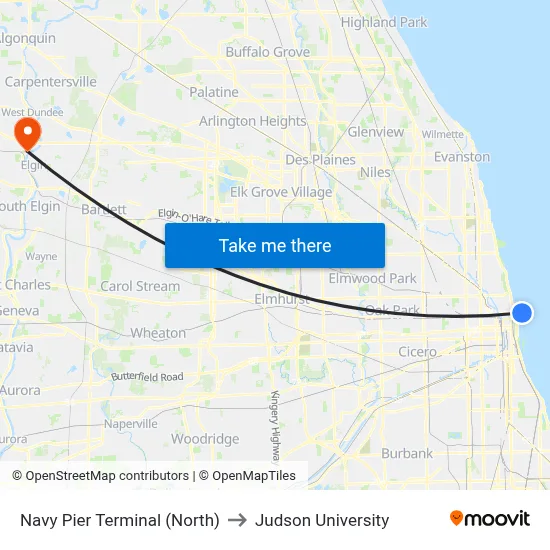Navy Pier Terminal (North) to Judson University map