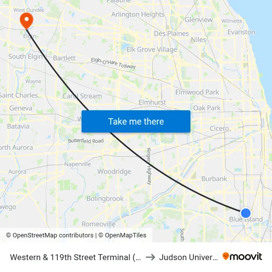 Western & 119th Street Terminal (West) to Judson University map