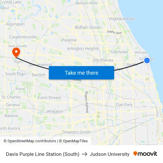 Davis Purple Line Station (South) to Judson University map