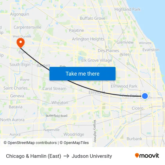 Chicago & Hamlin (East) to Judson University map