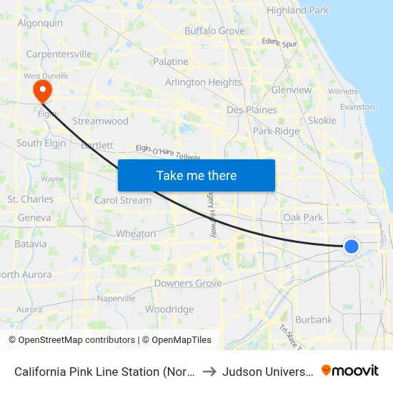 California Pink Line Station (North) to Judson University map