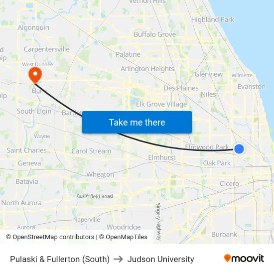 Pulaski & Fullerton (South) to Judson University map