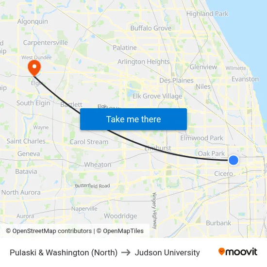 Pulaski & Washington (North) to Judson University map