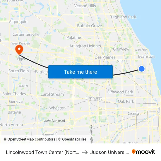 Lincolnwood Town Center (North) to Judson University map