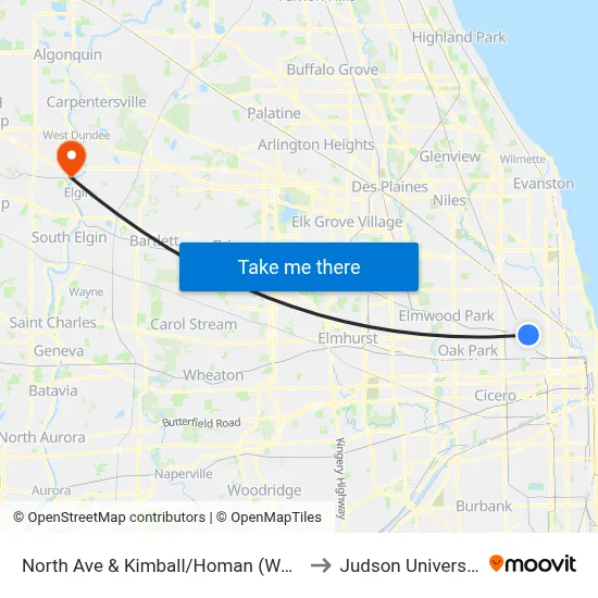 North Ave & Kimball/Homan (West) to Judson University map