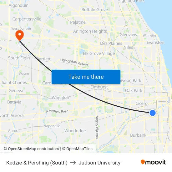 Kedzie & Pershing (South) to Judson University map
