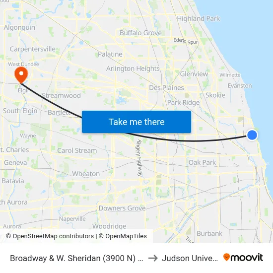 Broadway & W. Sheridan (3900 N) (South) to Judson University map