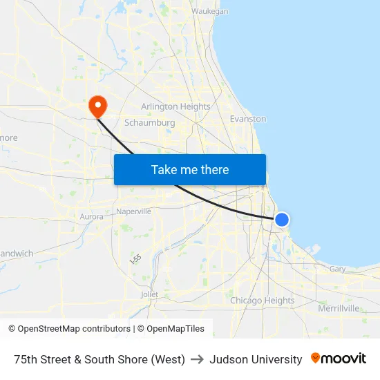 75th Street & South Shore (West) to Judson University map