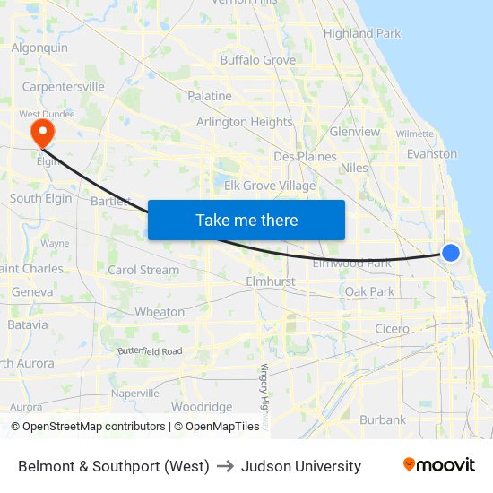 Belmont & Southport (West) to Judson University map