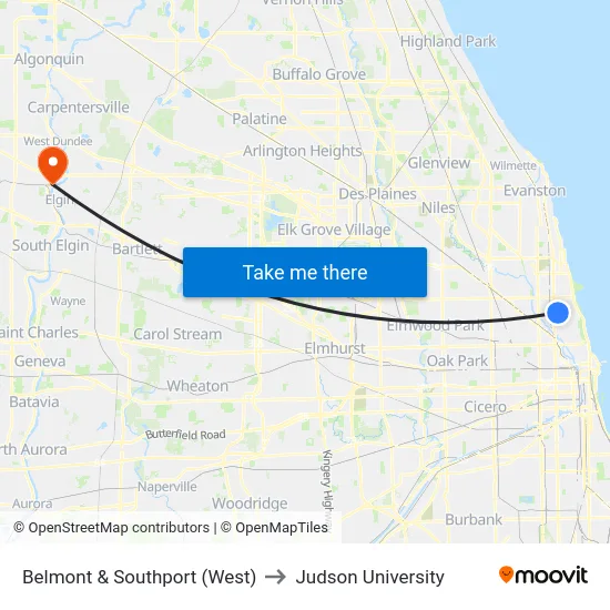 Belmont & Southport (West) to Judson University map