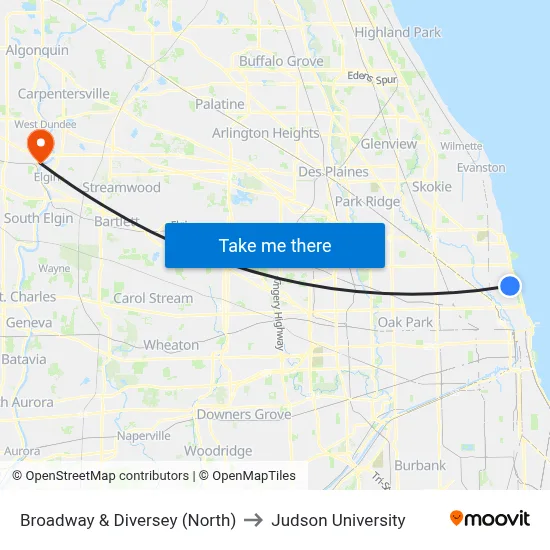 Broadway & Diversey (North) to Judson University map