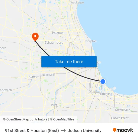 91st Street & Houston (East) to Judson University map