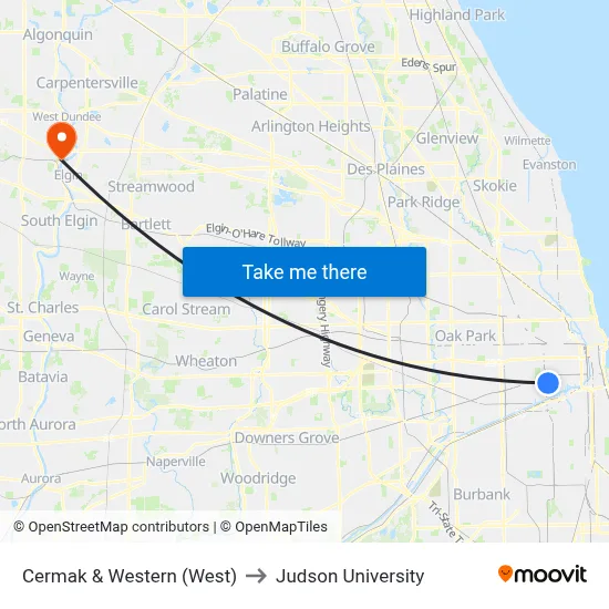 Cermak & Western (West) to Judson University map