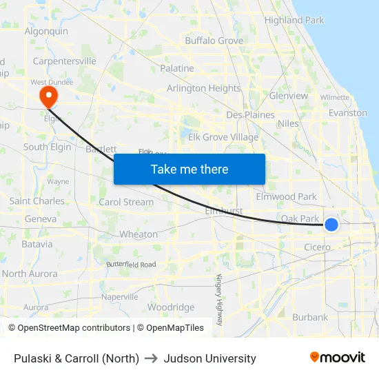 Pulaski & Carroll (North) to Judson University map