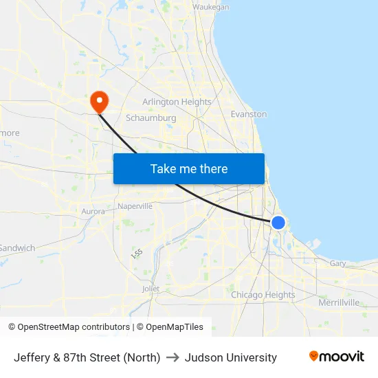 Jeffery & 87th Street (North) to Judson University map