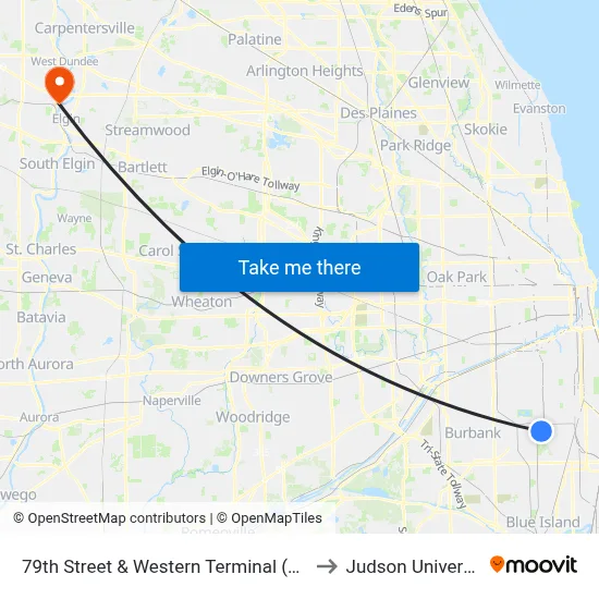 79th Street & Western Terminal (East) to Judson University map