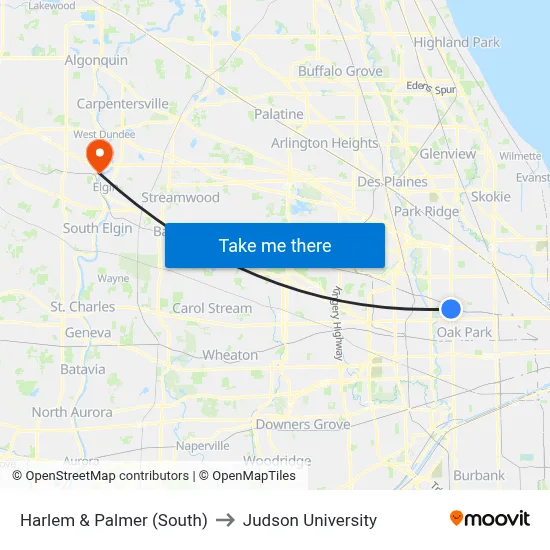Harlem & Palmer (South) to Judson University map