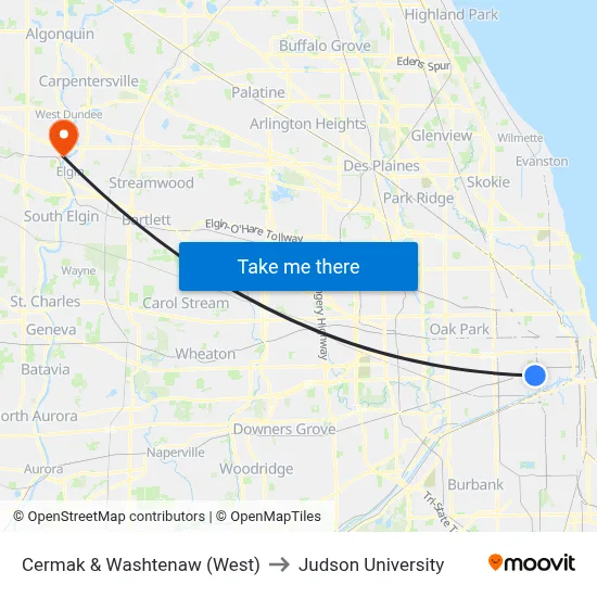 Cermak & Washtenaw (West) to Judson University map