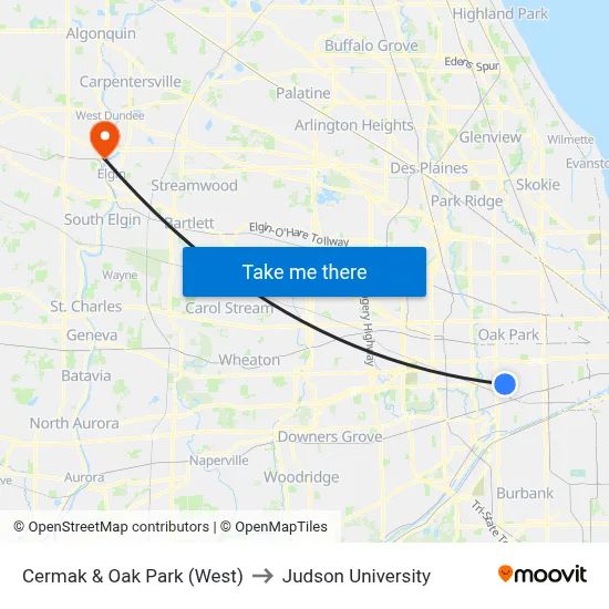 Cermak & Oak Park (West) to Judson University map
