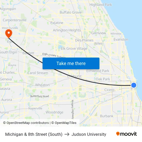 Michigan & 8th Street (South) to Judson University map