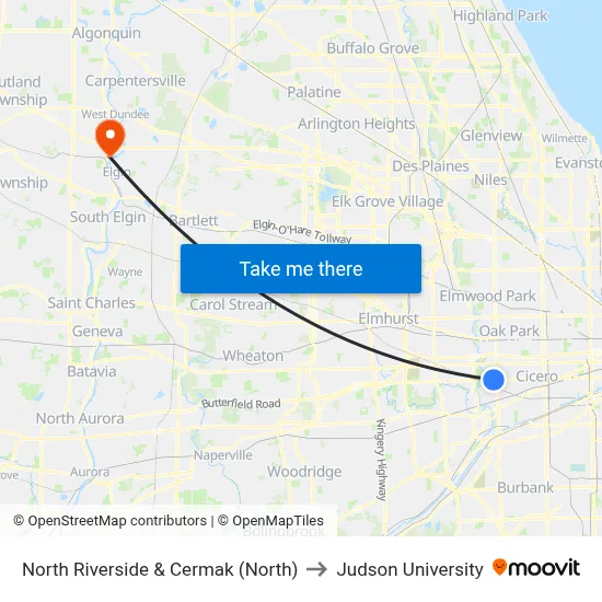 North Riverside & Cermak (North) to Judson University map