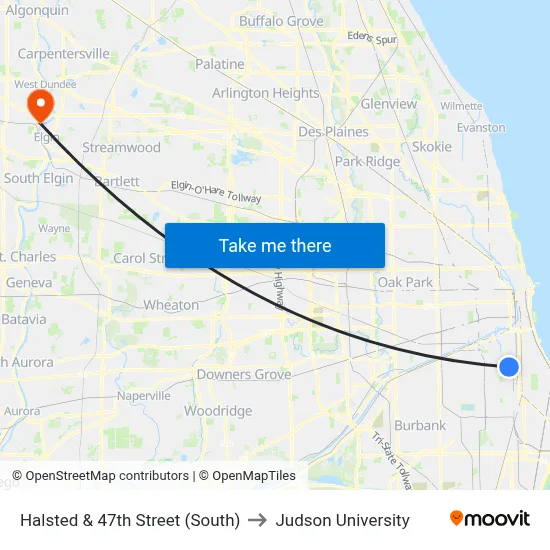 Halsted & 47th Street (South) to Judson University map