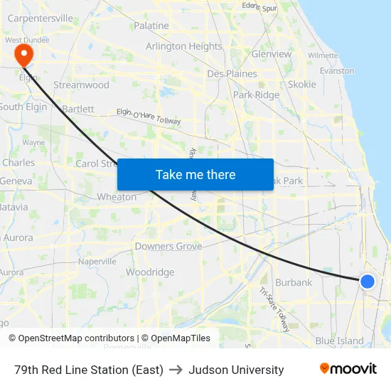 79th Red Line Station (East) to Judson University map