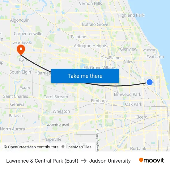 Lawrence & Central Park (East) to Judson University map