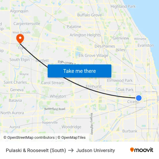 Pulaski & Roosevelt (South) to Judson University map