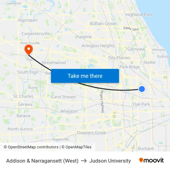 Addison & Narragansett (West) to Judson University map