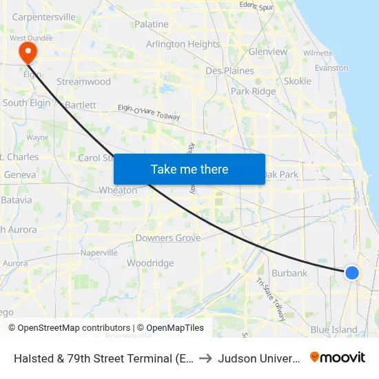 Halsted & 79th Street Terminal (East) to Judson University map