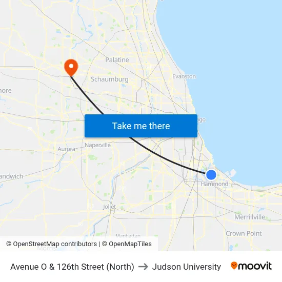 Avenue O & 126th Street (North) to Judson University map