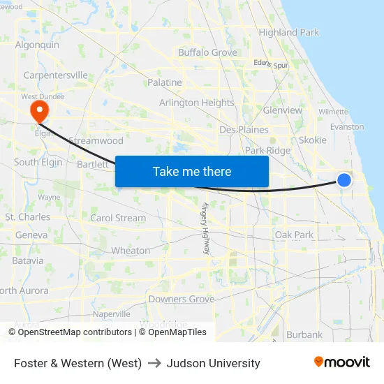 Foster & Western (West) to Judson University map