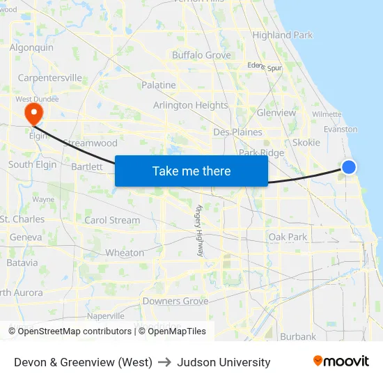 Devon & Greenview (West) to Judson University map