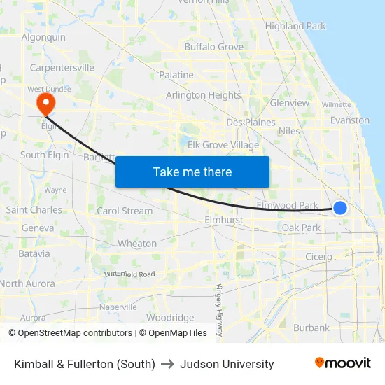 Kimball & Fullerton (South) to Judson University map