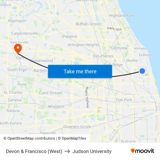 Devon & Francisco (West) to Judson University map