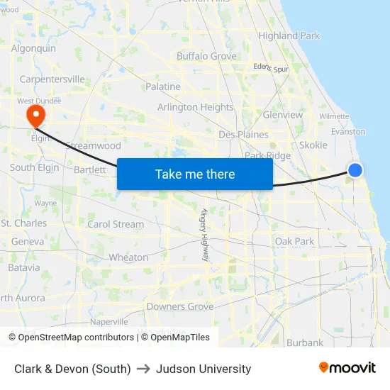 Clark & Devon (South) to Judson University map