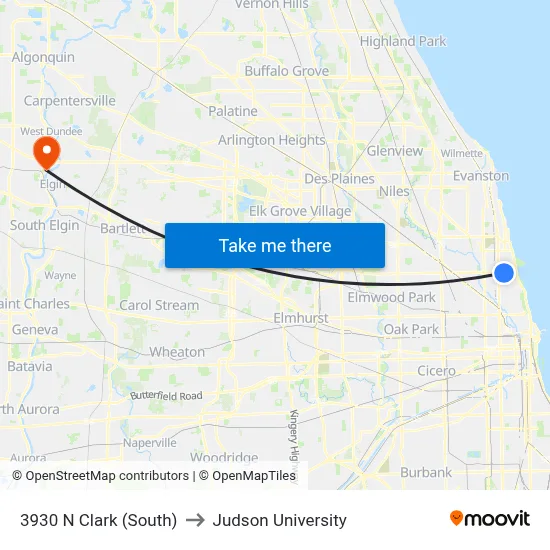 3930 N Clark (South) to Judson University map
