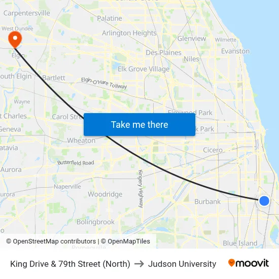 King Drive & 79th Street (North) to Judson University map