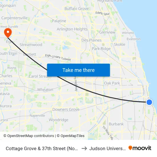 Cottage Grove & 37th Street (North) to Judson University map
