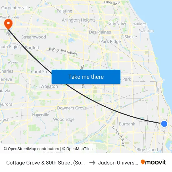 Cottage Grove & 80th Street (South) to Judson University map